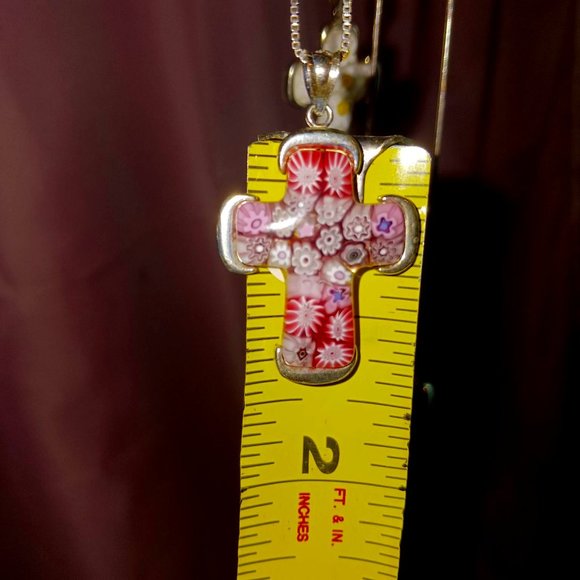 Murano Millefiori Cross Sterling SIlver - Picture 1 of 3